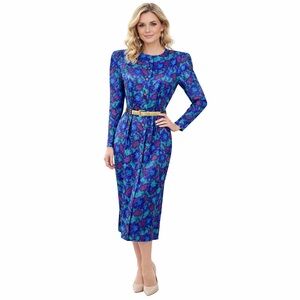 Vintage 80s Adrianna Papell 100% Silk Floral Dress Shoulder Pads Fitted Size 6